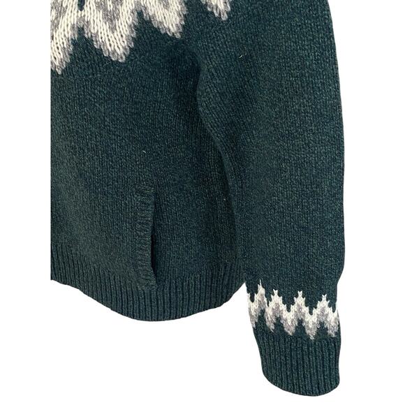L.L. BEAN Women’s XL Petite Fair Isle Sweater 100 % Lambs Wool Green Full Zip - Picture 6 of 10